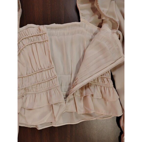 Women's Greylin Satin Square Neck Smocked Long Sleeve Blouse Ivory Small - Picture 6 of 8